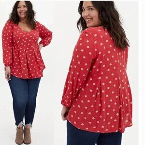 Torrid | Fit & Flare Crinkle‎ Gauze Top Babydoll Blouse | 3X Women's